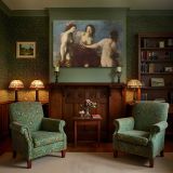 Three Classical Women with Flowers canvas wall art in room setting 7