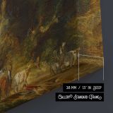 Wooded Landscape with Travellers and Horses canvas texture and wrapped edge closeup