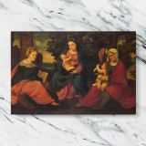 Madonna and Child with Saints canvas artwork displayed on a marble background