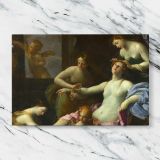 Classical Women beneath an Ornate Canopy canvas artwork displayed on a marble background