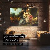 Two Women with Flowers and Sheep canvas wall art in room setting 4