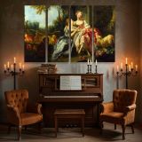 Two Women with Flowers and Sheep canvas wall art in room setting 5