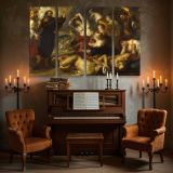 Dramatic Classical Battle with Figures and Angels canvas wall art in room setting 5