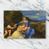 Madonna and Child in a Green Landscape canvas artwork displayed on a marble background