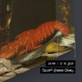 Lobster Lemon and Silverware Still Life canvas texture and wrapped edge closeup