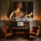 Woman in a Gold and Rose Dress canvas wall art in room setting 5