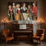 Family Gathered around a Table canvas wall art in room setting 5