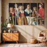 Family Gathered around a Table canvas wall art in room setting 6