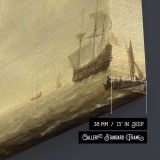 Sailing Vessels on a Quiet Sea canvas texture and wrapped edge closeup