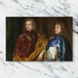 Two Young Noblemen in Silk Cloaks canvas artwork displayed on a marble background