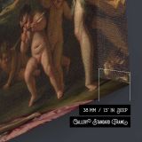Classical Figures and Cherubs in a Garden canvas texture and wrapped edge closeup