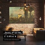 Classical Ruins overlooking a Coastal Town canvas wall art in room setting 4