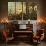 Classical Ruins overlooking a Coastal Town canvas wall art in room setting 5