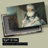Seated Woman in a Pale Blue Dress canvas front and rear frame view