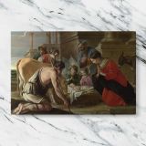 Adoration of the Shepherds in a Classical Setting canvas artwork displayed on a marble background