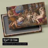 Classical Women beside a Stone Fountain canvas front and rear frame view