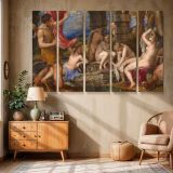 Classical Women beside a Stone Fountain canvas wall art in room setting 6