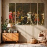 Armoured Figure and Musicians in a Banquet Hall canvas wall art in room setting 6