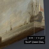 Sailing Boats at a Harbour Quay canvas texture and wrapped edge closeup