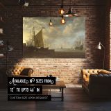 Sailing Boats at a Harbour Quay canvas wall art in room setting 4