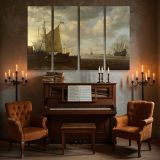 Sailing Boats at a Harbour Quay canvas wall art in room setting 5