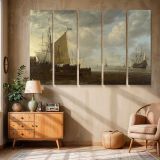 Sailing Boats at a Harbour Quay canvas wall art in room setting 6