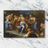 Classical Women and a Golden Crown canvas artwork displayed on a marble background