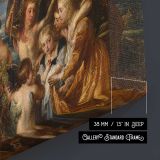 Mythological Feast with Figures and Cherubs canvas texture and wrapped edge closeup