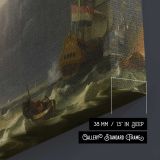Sailing Ships beneath Dark Storm Clouds canvas texture and wrapped edge closeup