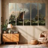 Sailing Ships beneath Dark Storm Clouds canvas wall art in room setting 6