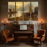 Mediterranean Harbour in Golden Light canvas wall art in room setting 5