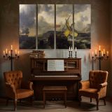 Fishing Boats on a Rough Grey Sea canvas wall art in room setting 5