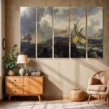 Fishing Boats on a Rough Grey Sea canvas wall art in room setting 6