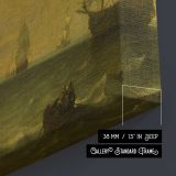 Harbour Ships beneath a Golden Sky canvas texture and wrapped edge closeup