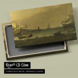 Harbour Ships beneath a Golden Sky canvas front and rear frame view