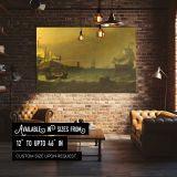 Harbour Ships beneath a Golden Sky canvas wall art in room setting 4