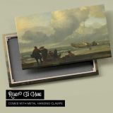 Fishermen on a Windswept Beach canvas front and rear frame view