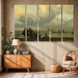 Fishermen on a Windswept Beach canvas wall art in room setting 6