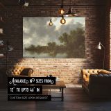 Quiet Riverbank with Trees and Boats canvas wall art in room setting 4