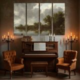 Quiet Riverbank with Trees and Boats canvas wall art in room setting 5