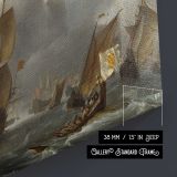 Tall Sailing Ship and Small Boats canvas texture and wrapped edge closeup