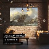 Tall Sailing Ship and Small Boats canvas wall art in room setting 4