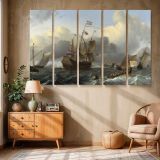 Tall Sailing Ship and Small Boats canvas wall art in room setting 6