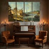 Historic River Town and Boats canvas wall art in room setting 5