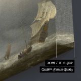 Sailing Boats on a Breezy Sea canvas texture and wrapped edge closeup