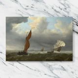 Sailing Boats on a Breezy Sea canvas artwork displayed on a marble background