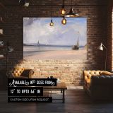 Sailing Boats on a Pale Sandy Beach canvas wall art in room setting 4