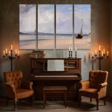 Sailing Boats on a Pale Sandy Beach canvas wall art in room setting 5