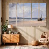Sailing Boats on a Pale Sandy Beach canvas wall art in room setting 6