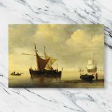 Fishing Boats in Warm Evening Light canvas artwork displayed on a marble background